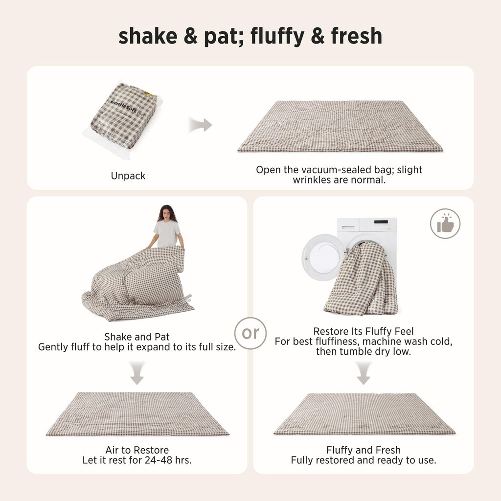 Brown Gingham Comforter Set, Soft Fall Bedding 3 pcs