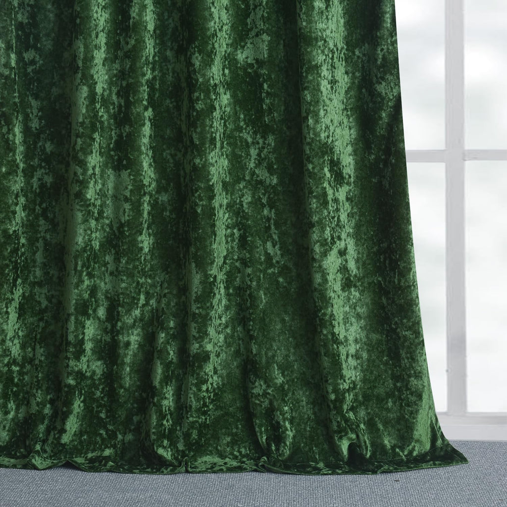 Lux Forest Green Crushed Velvet Curtains, 2 Panel Set, Room Darkening Distressed Velvet Back Tab Curtain, 52" W x 84"