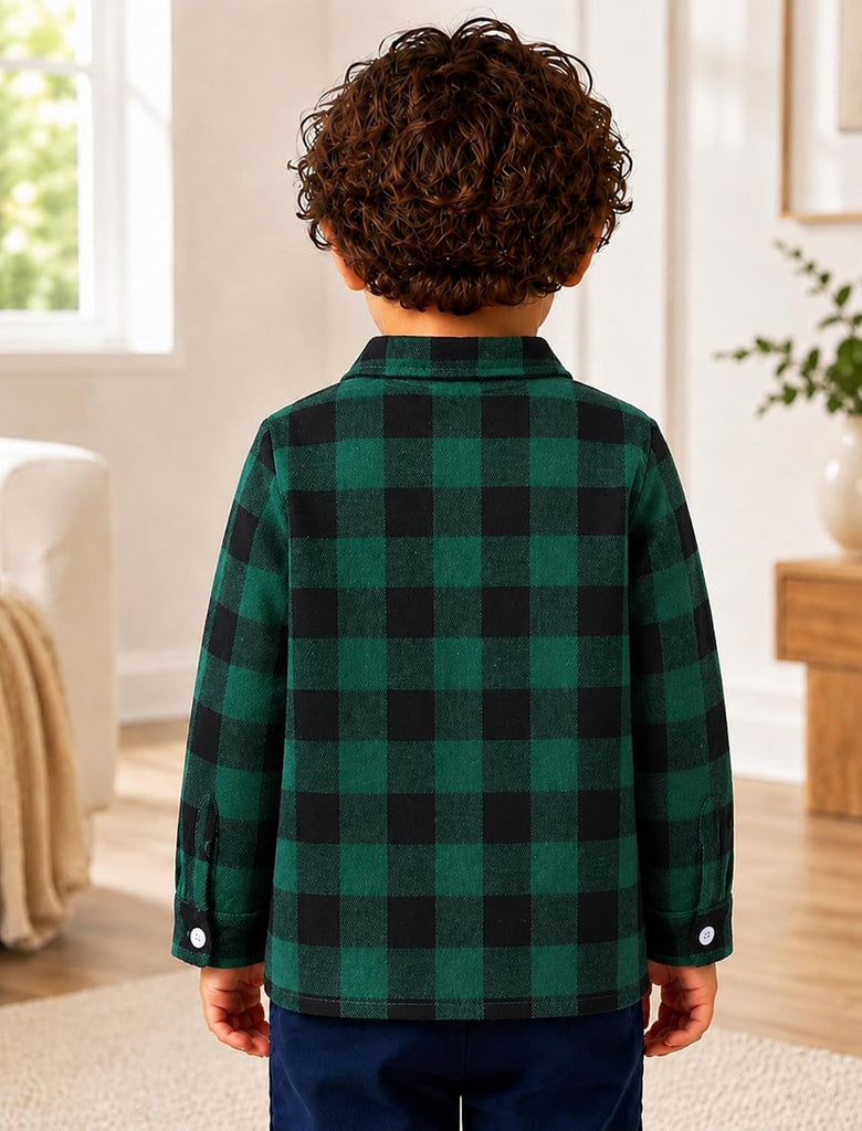 Boys Button Down Shirt Plaid Flannel Dress Shirt Long Sleeve