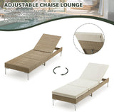 Outdoor Chaise Lounge Chair Set of 2, Patio Wicker Lounge Chairs with Adjustable Backrest