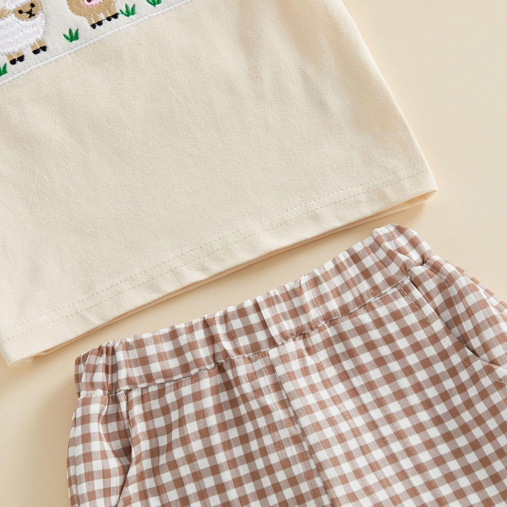 Toddler Baby Boy Summer Outfits 12 18 Boys Clothes Retro Farm Shirt Baby Tee + Shorts Set