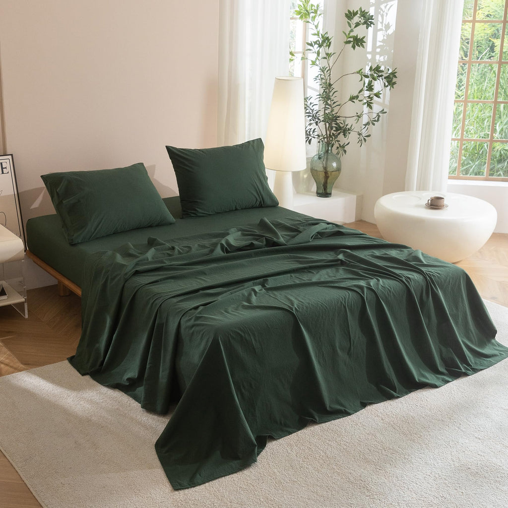 Washed Cotton Sheet Set, 4-Piece, Relaxed Linen Feel