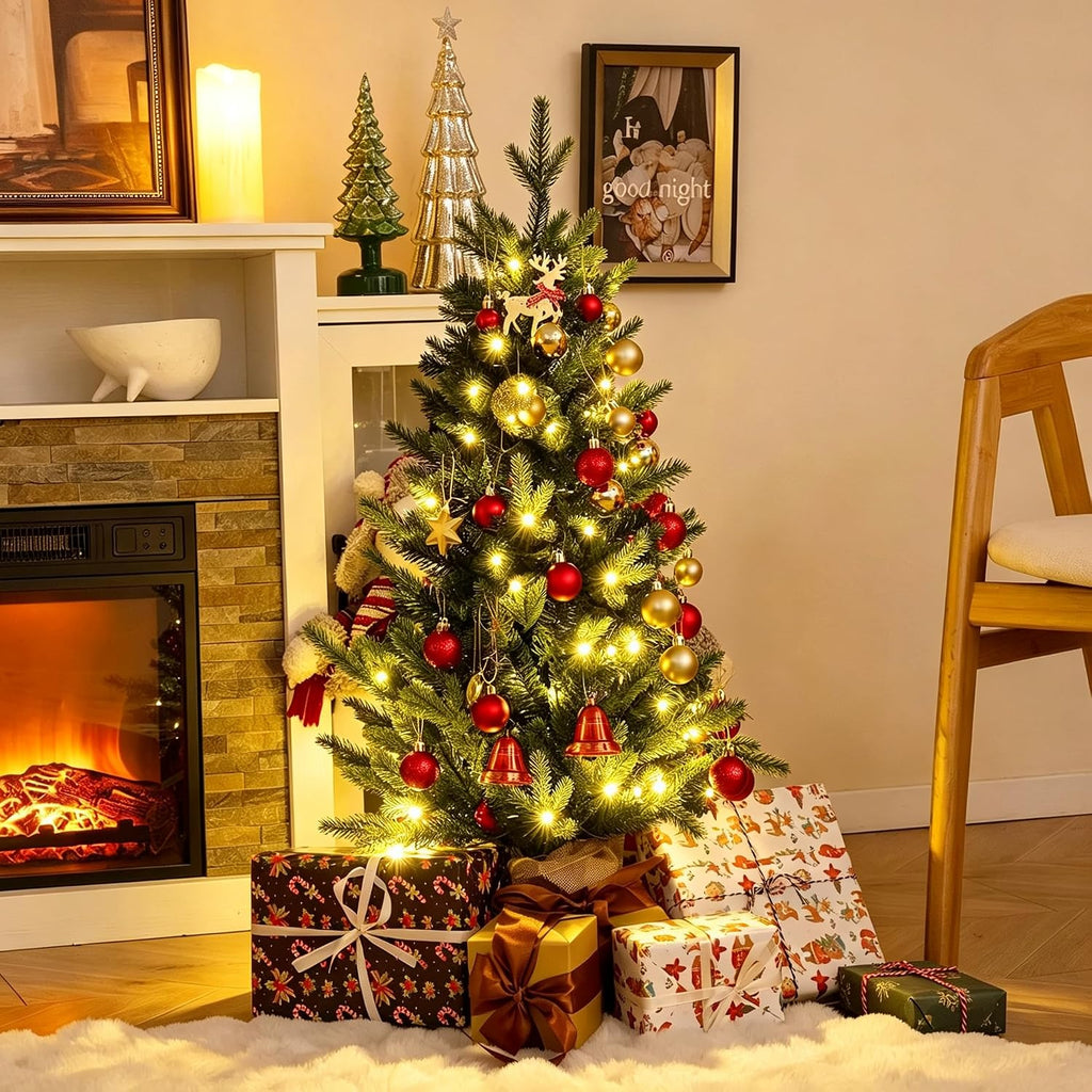 3FT Prelit Artificial Christmas Tree with 78 Lights & Burlap Base, 1 pcs