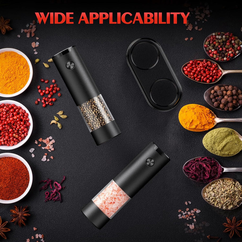 Electric Salt and Pepper Grinder Set Automatic Battery Pepper Mill Shakers Adjustable Coarseness Upgraded Larger - Set of 2