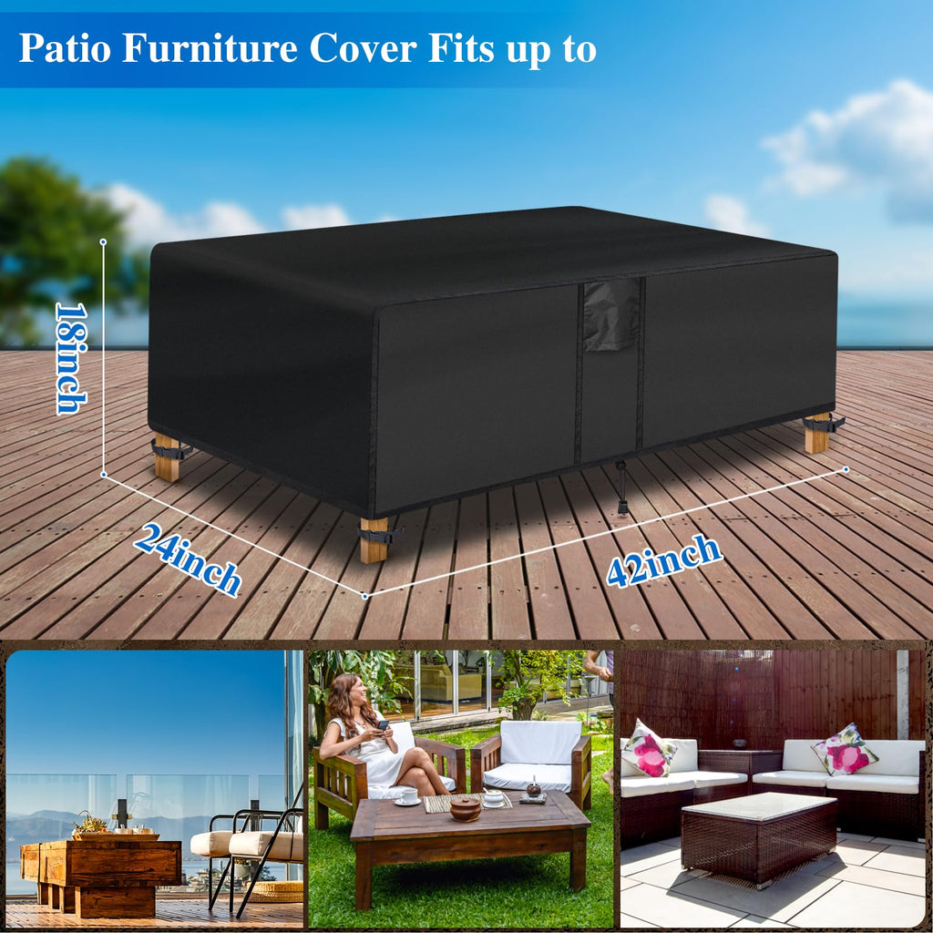 Outdoor Coffee Table Cover - Waterproof Rectangular Patio Coffee Table Cover (42L x 24W x 18H inches, Black) Outdoor
