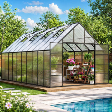20x10x10 FT Polycarbonate Greenhouse with 4 Roof Vents
