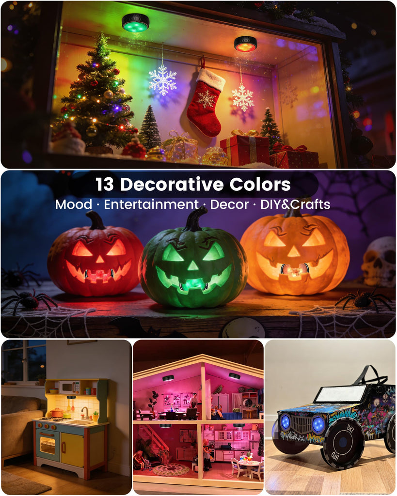 Puck Lights with Remote, 3 White Tones + 13 RGB Colors, 6 Pack-Black