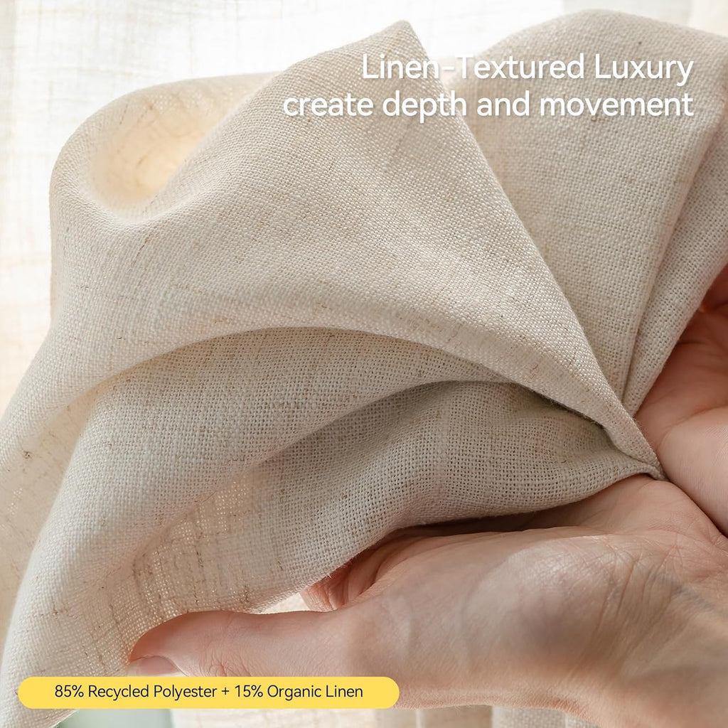 Liz Pinch Pleated Linen Curtains 84 Inches Long - Light Filtering Curtains, Semi Sheer Window Curtains, Luxury Pinch