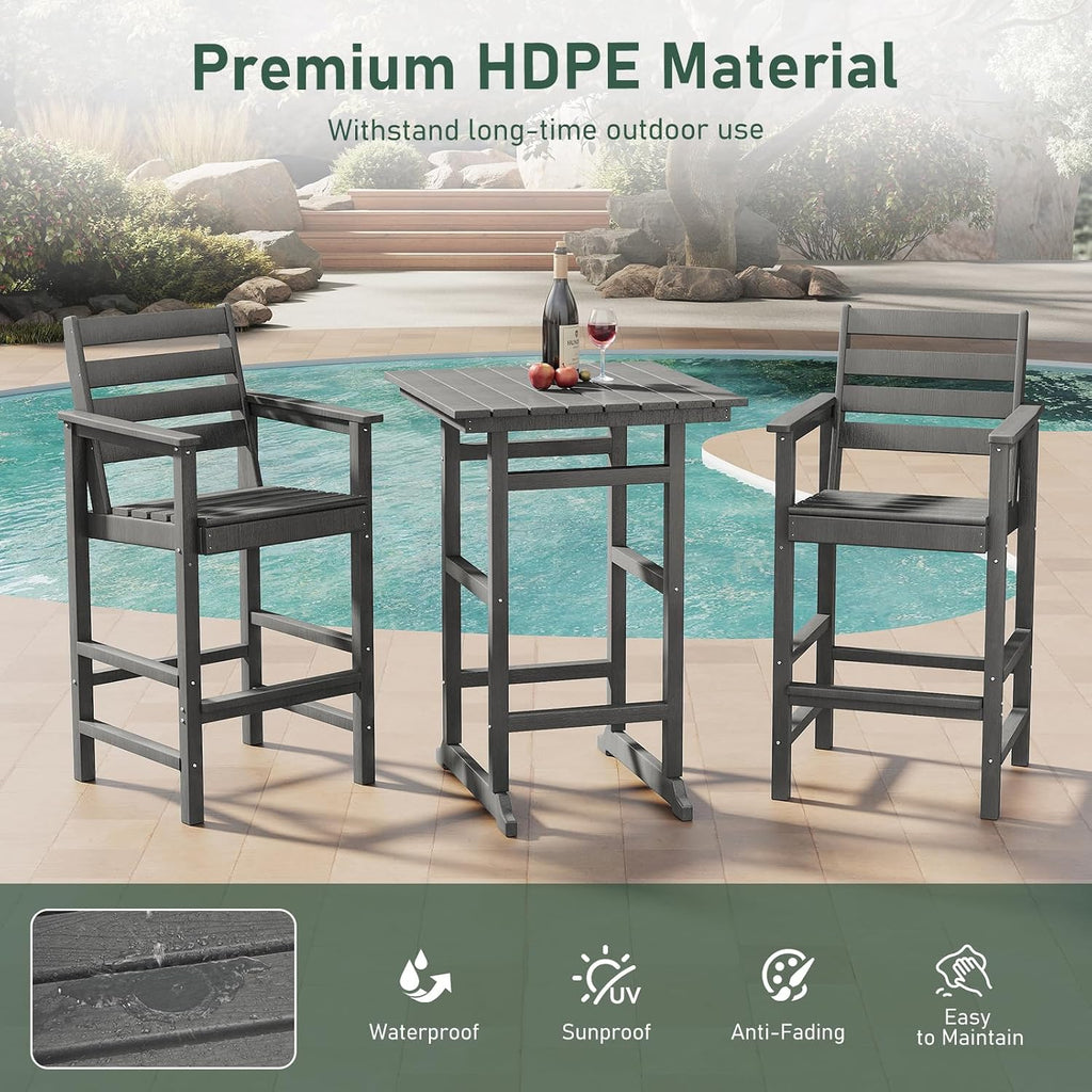 Tall Adirondack Bar Chairs Set of 2, Oversize Adirondack Bar Height Chairs, All-Weather HDPE Outdoor Bar Stools