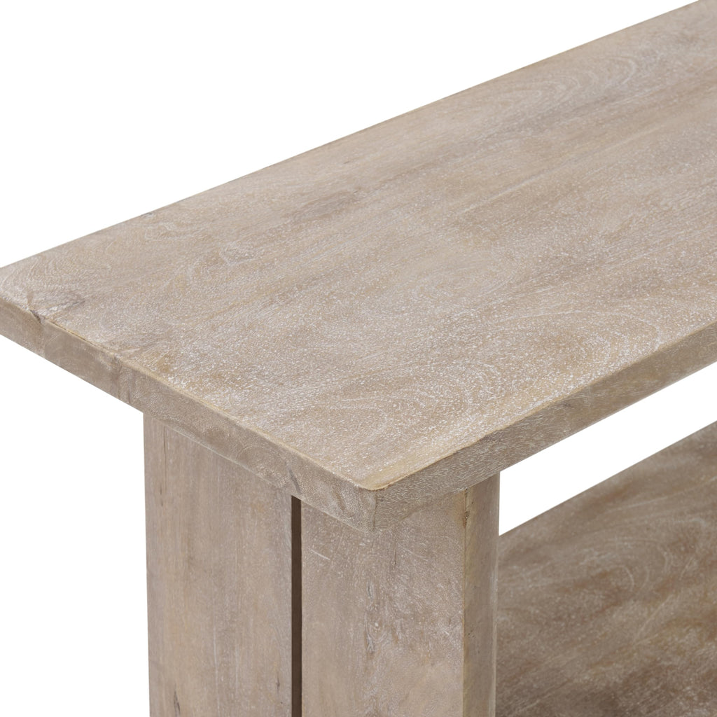 Bethel Rustic Solid Wood Entryway Bench with Shelf, Driftwood