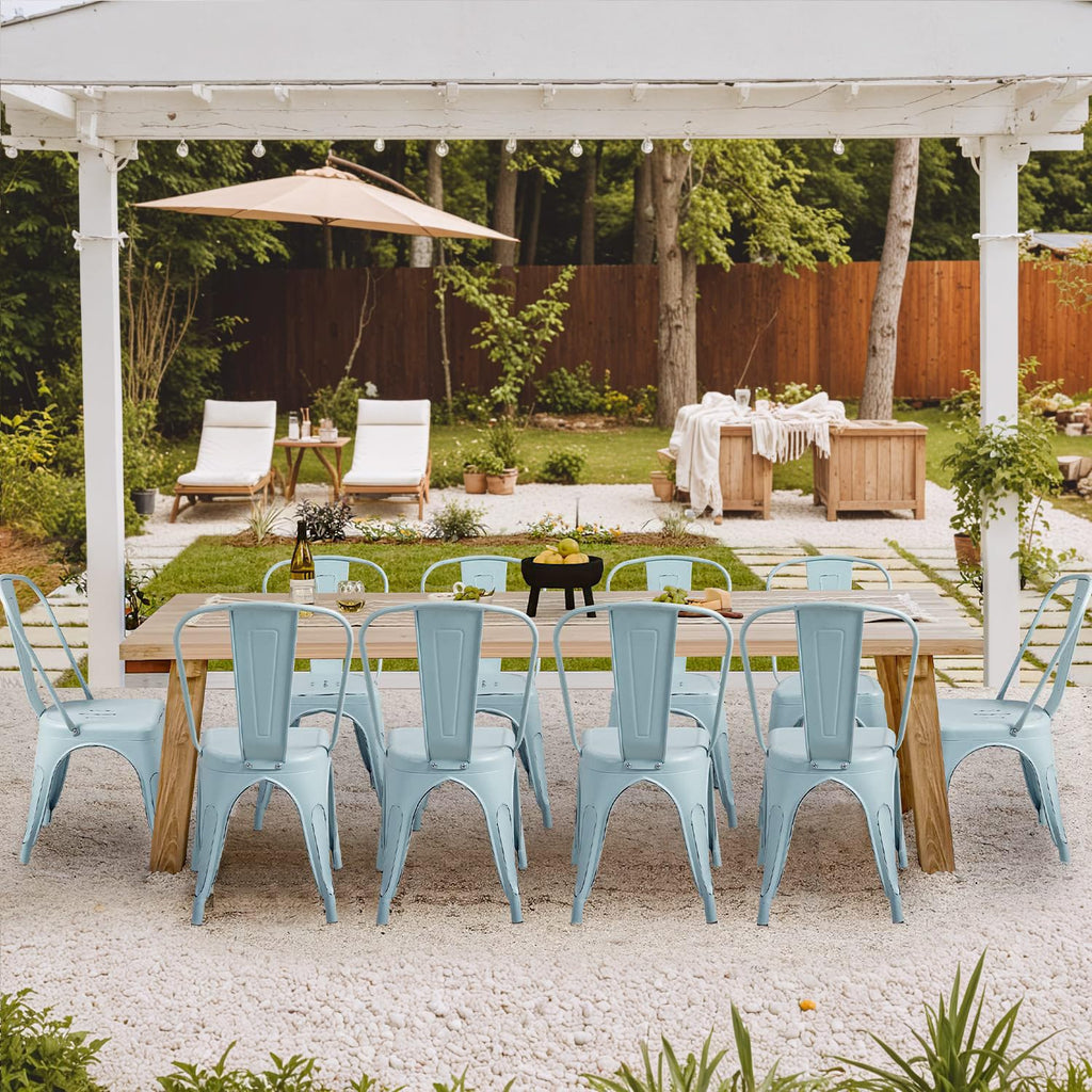 Metal Dining Chair Indoor Outdoor Use Stackable Chic Side Classic Trattoria Metal Chairs Set of 4, Bistro and Cafe