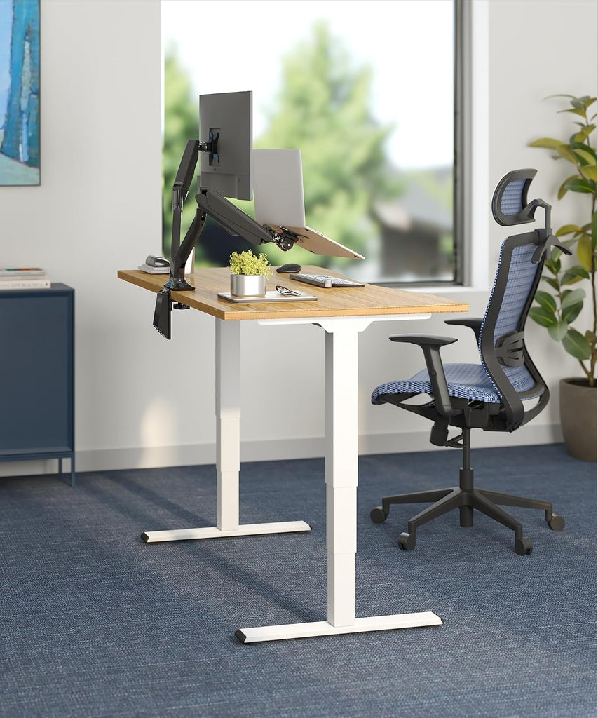 E6 Bamboo 3-Stage Dual Motor Electric Standing Desk 55 x 28 Sit Stand Up Desk, Holds 220 lbs, Adjustable Height w/