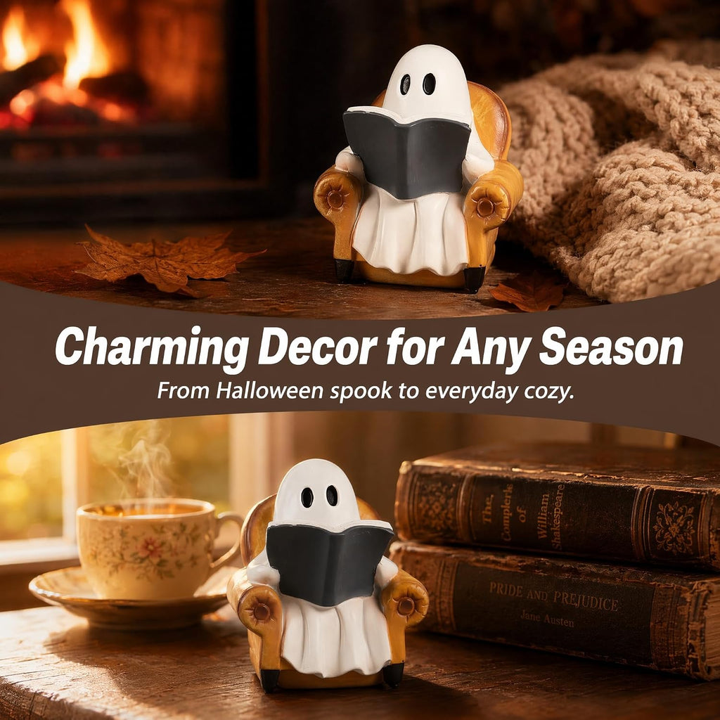Ghost Reading Book Figurines Ghosts Halloween Decor Cute Ghost Decor Halloween Decorations Indoor Book Lover Gifts