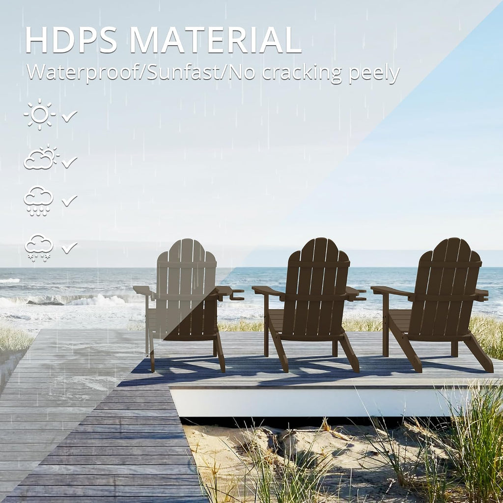 Outdoor Adirondack Chair, Cup Holder, Set of 4, Dark Brown | HDPS poly lumber, all-weather resistant, Low