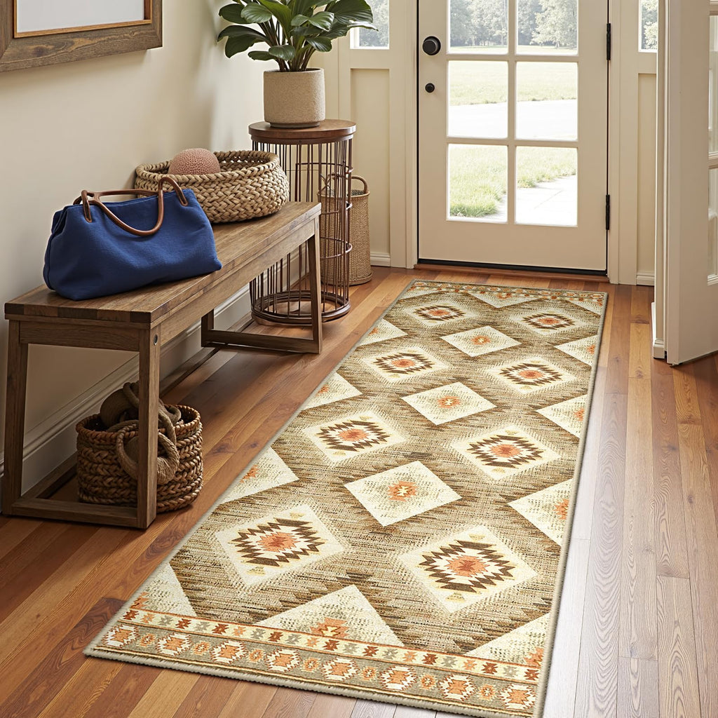 2'x10' Washable Area Rug Runner Cream/Camel