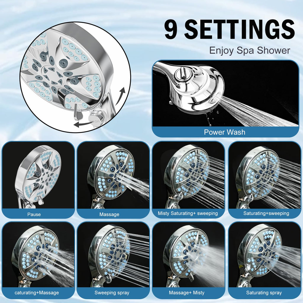 9 Settings High Pressure Filtered Shower head with Handheld
