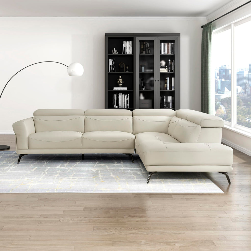 Leather Match L-Shaped Sectional Sofa, Right Chaise, Beige