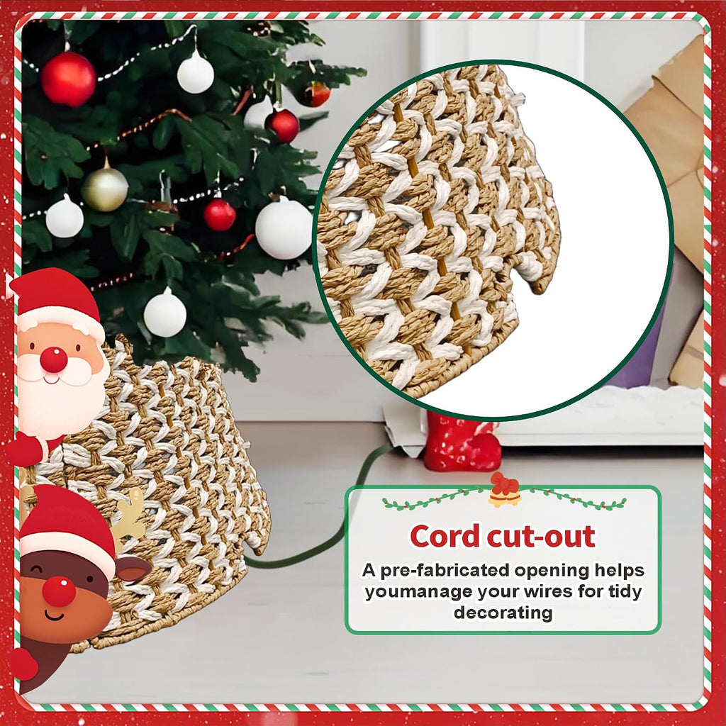 27'' Christmas Tree Collar Handmade Xmas Tree Basket Base Cover Woven Rustic Farmhouse Tree Collars Holiday Tree Ring