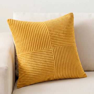 Gold Yellow Decorative Throw Pillow Covers 22x22 Inch Couch Bed, Boho Farmhouse Fall Home Decor, Soft Corss Corduroy