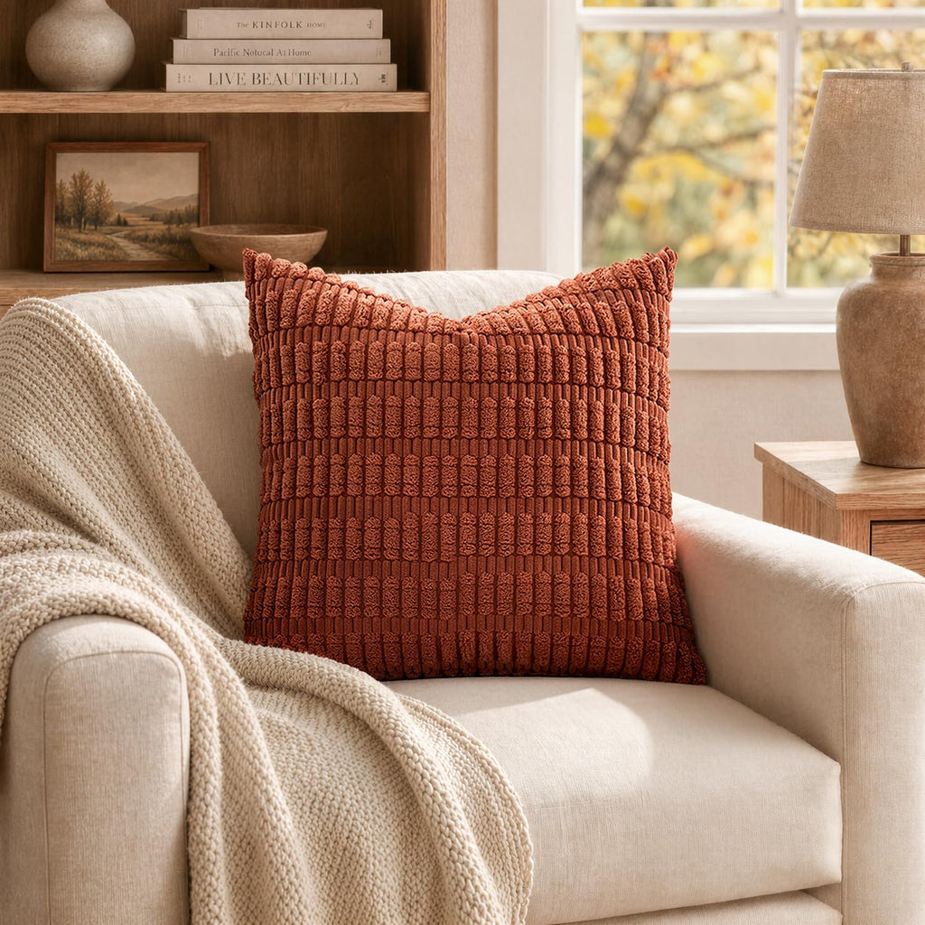 Fall Corduroy Decorative Throw Pillow Covers 18x18 Rust Pack of 2