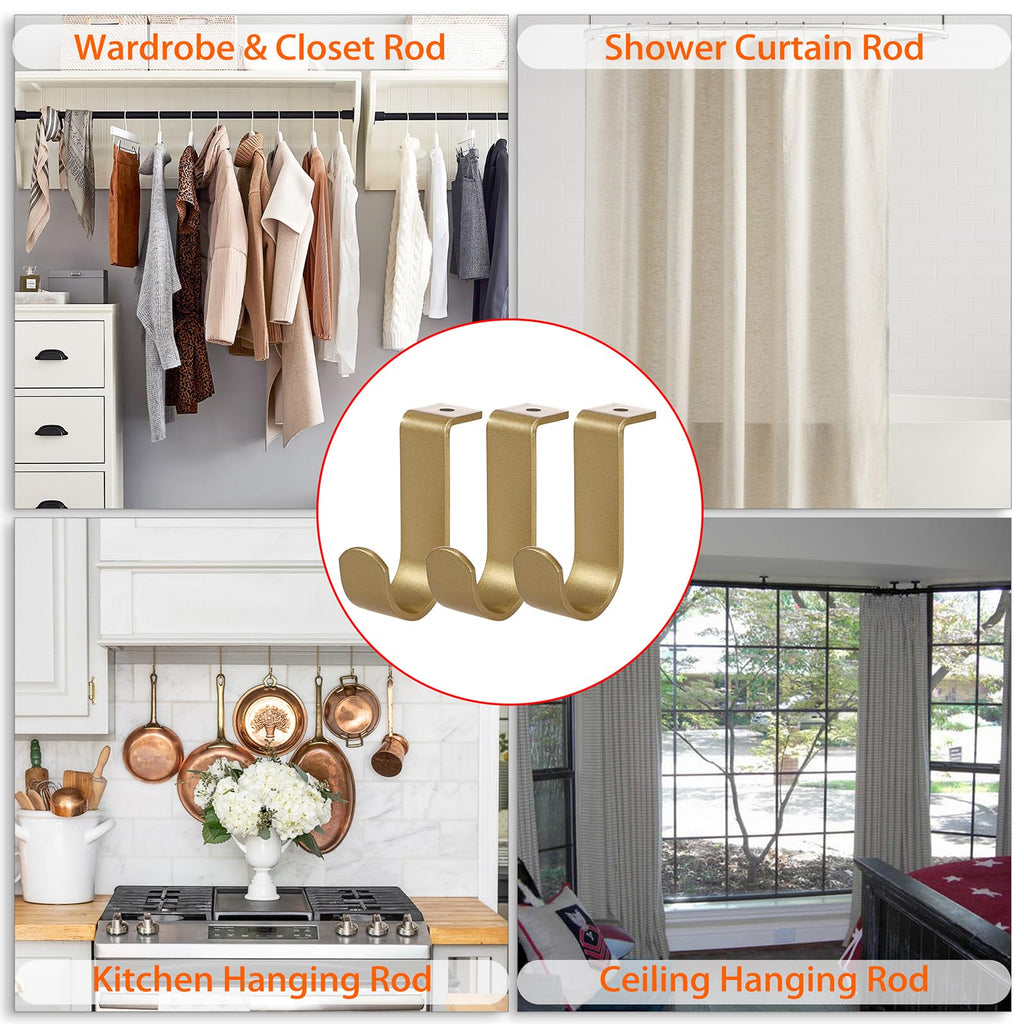 Sumnachon 3Pcs Ceiling Mount Curtain Rod Brackets for 5/8-1 Inch Rod, Gold