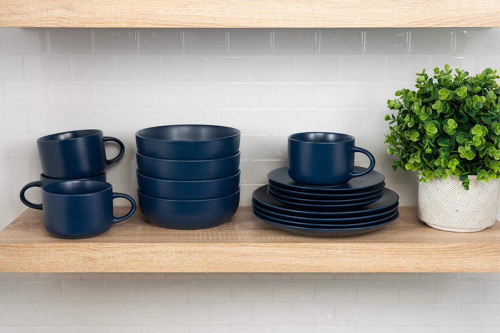 Wazee Matte Coupe Dinnerware Set, 16 pc, Midnight Blue