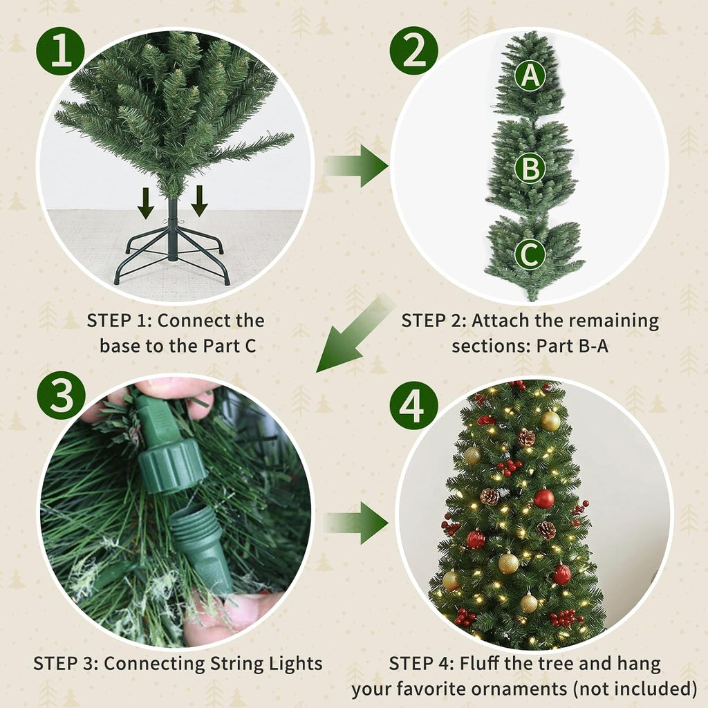 Pre-Lit Slim Pencil Artificial Christmas Tree with Lights, Skinny Green