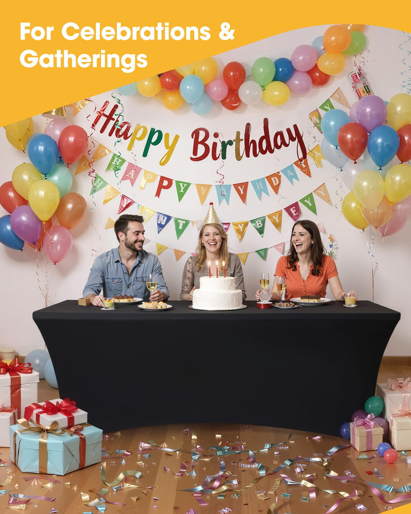 4-Pack Black Spandex Tablecloths - 72"x30"x30" Stretch Fitted Table Covers for 6ft Rectangle Folding Tables