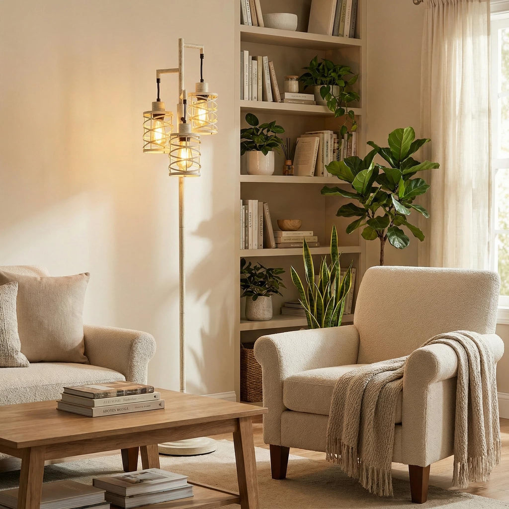 70" Industrial Floor Lamp, Stepless Dimmable Standing Lamp with 3 Bulbs, Farmhouse Corner Standing Tree Lamp, Tall