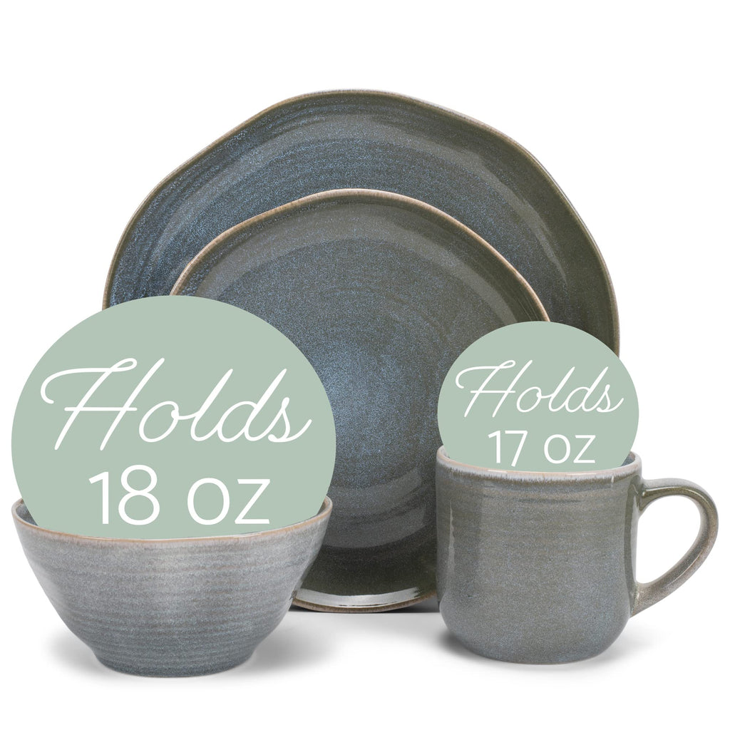 Reactive Glaze Farmhouse Rustic Boho Ceramic Stoneware Dinnerware 16 Piece Plate Bowl Mug Dish Set - Service for 4