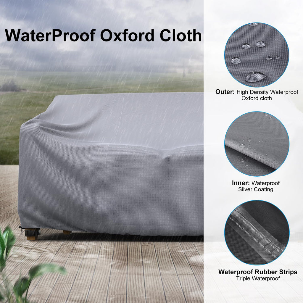 3-Seater Outdoor Patio Sofa Cover Waterproof 90"W×34"D×32"H Grey