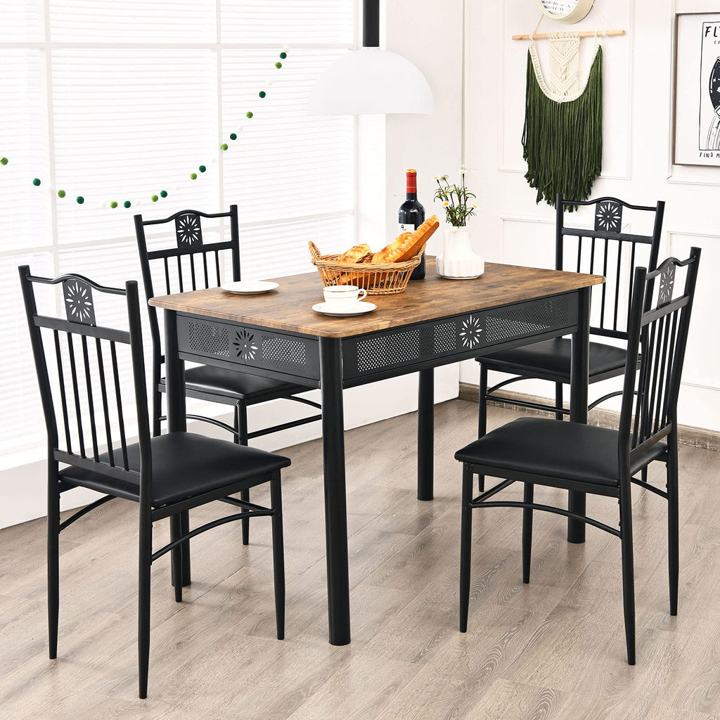 5 Piece Dining Table Set for 4, Kitchen Table Set w/ Chairs, Beige