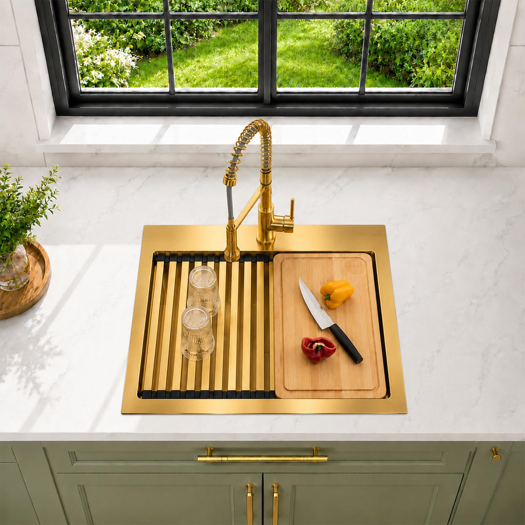 25 Inch Gold Drop- Sink, 16 Gauge Workstation Sink