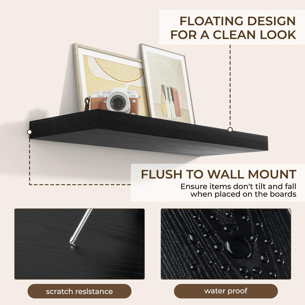 36Inch Floating Shelves for Wall 2Pack, Black, 8" Deep