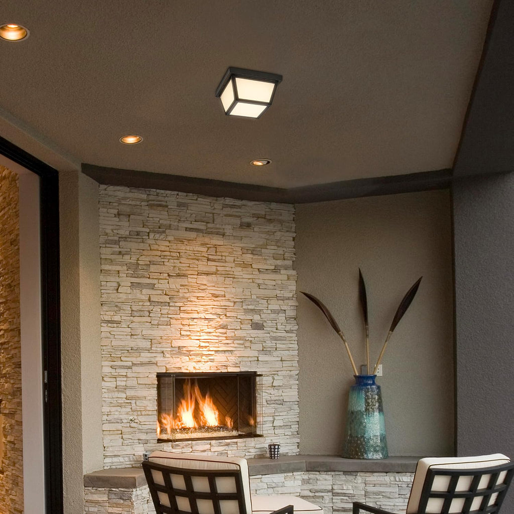 9" Black LED Outdoor Porch Ceiling Light Fixture, 1000 Lumens 3000K | Frosted Lens, 3000K Warm White, Wet Rated