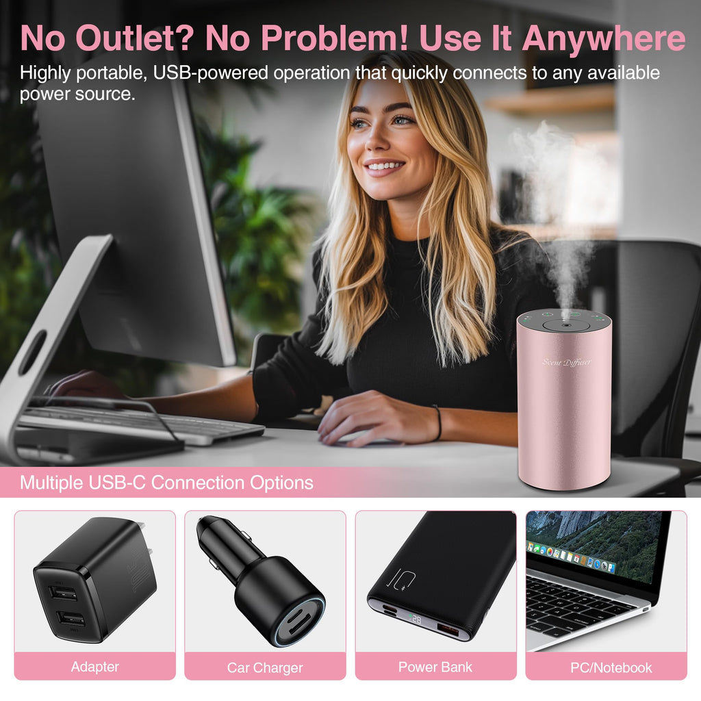 Waterless Essential Oil Diffuser Starter Kit - No Water Needed, Battery Operated Mini Scent Air Machine, Included
