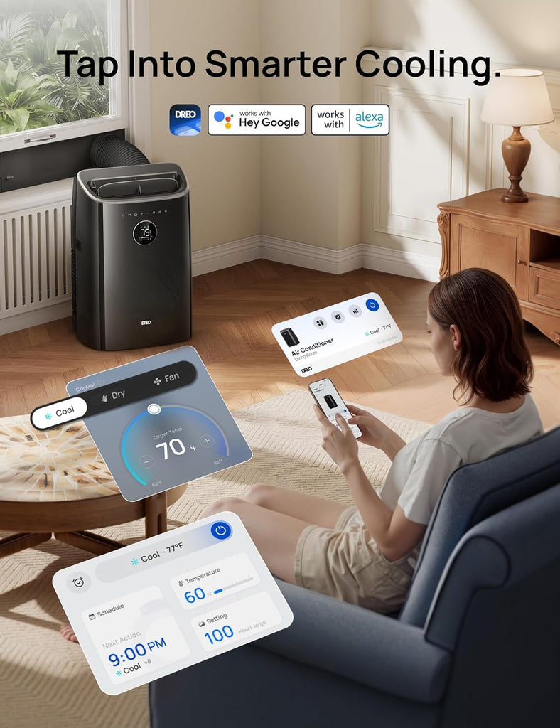 Portable Air Conditioner 516S, 14000 BTU ASHRAE (10000 BTU DOE) Smart AC Unitwith Drainage-free Cooling