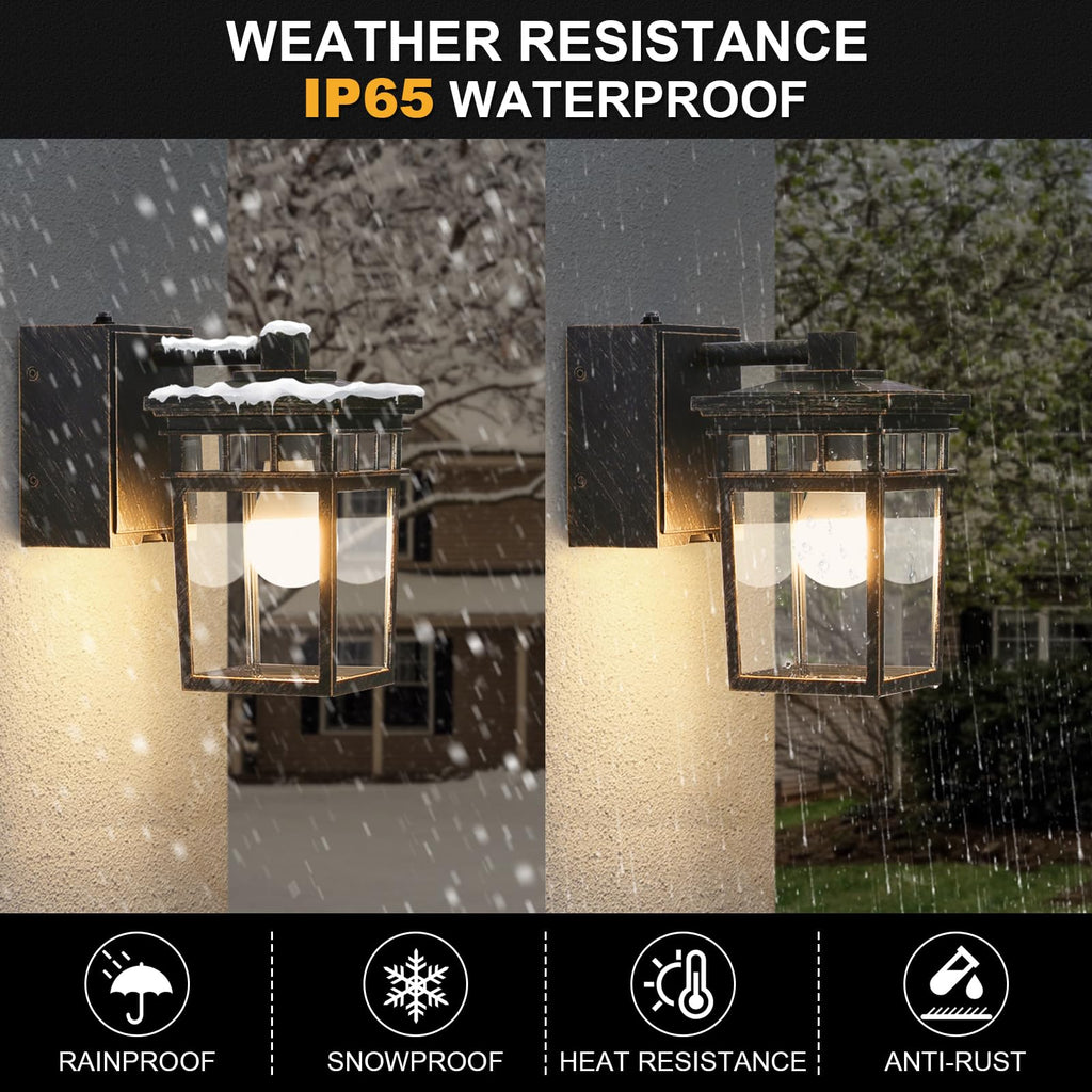 Outdoor Wall Lantern, Dusk to Dawn Porch Light with GFCI Outlet & LED Bulb