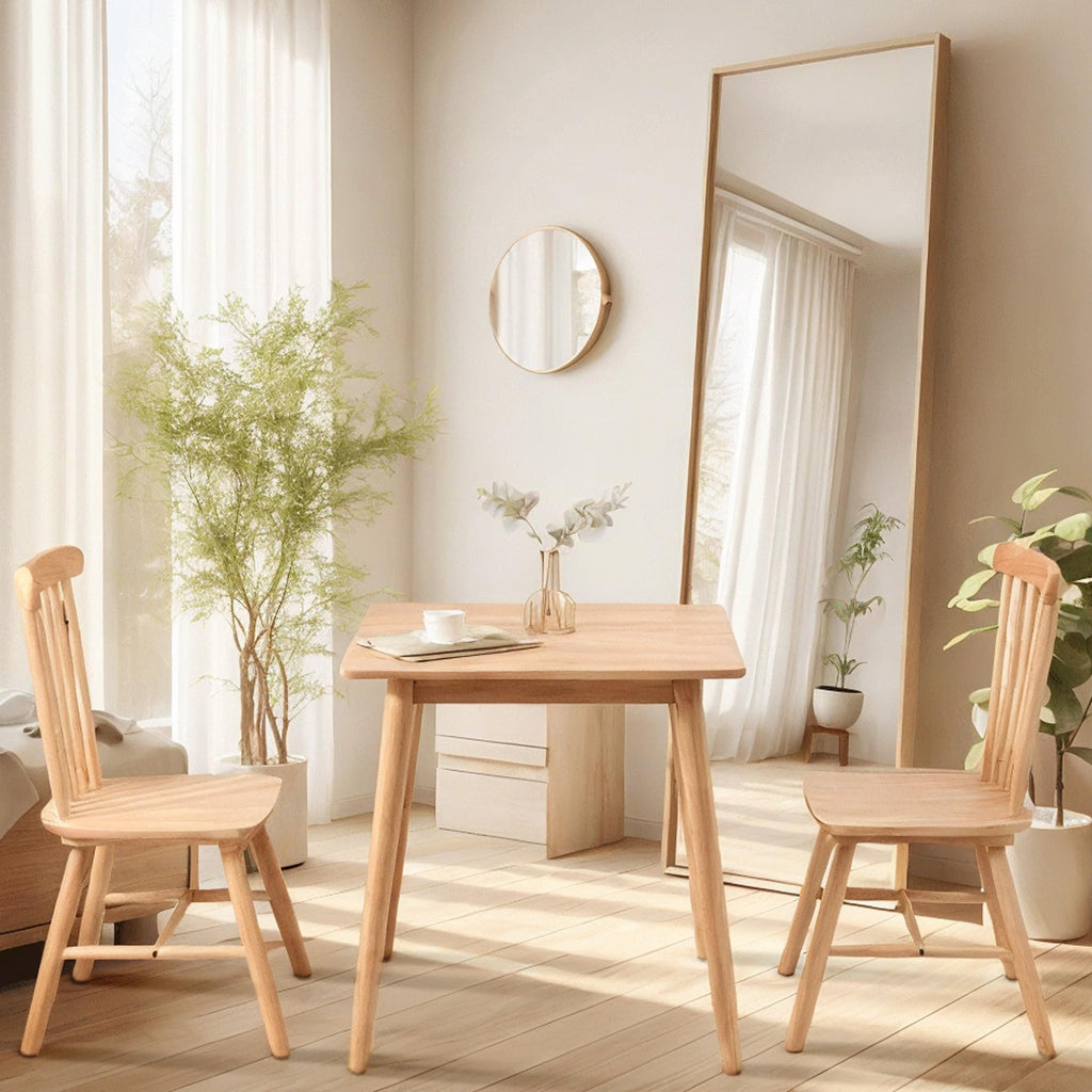 27.6" Small Square Dining Table for 2, Space-Saving Natural Kitchen Dinner Table Rustic Wood Mid Century Modern Table