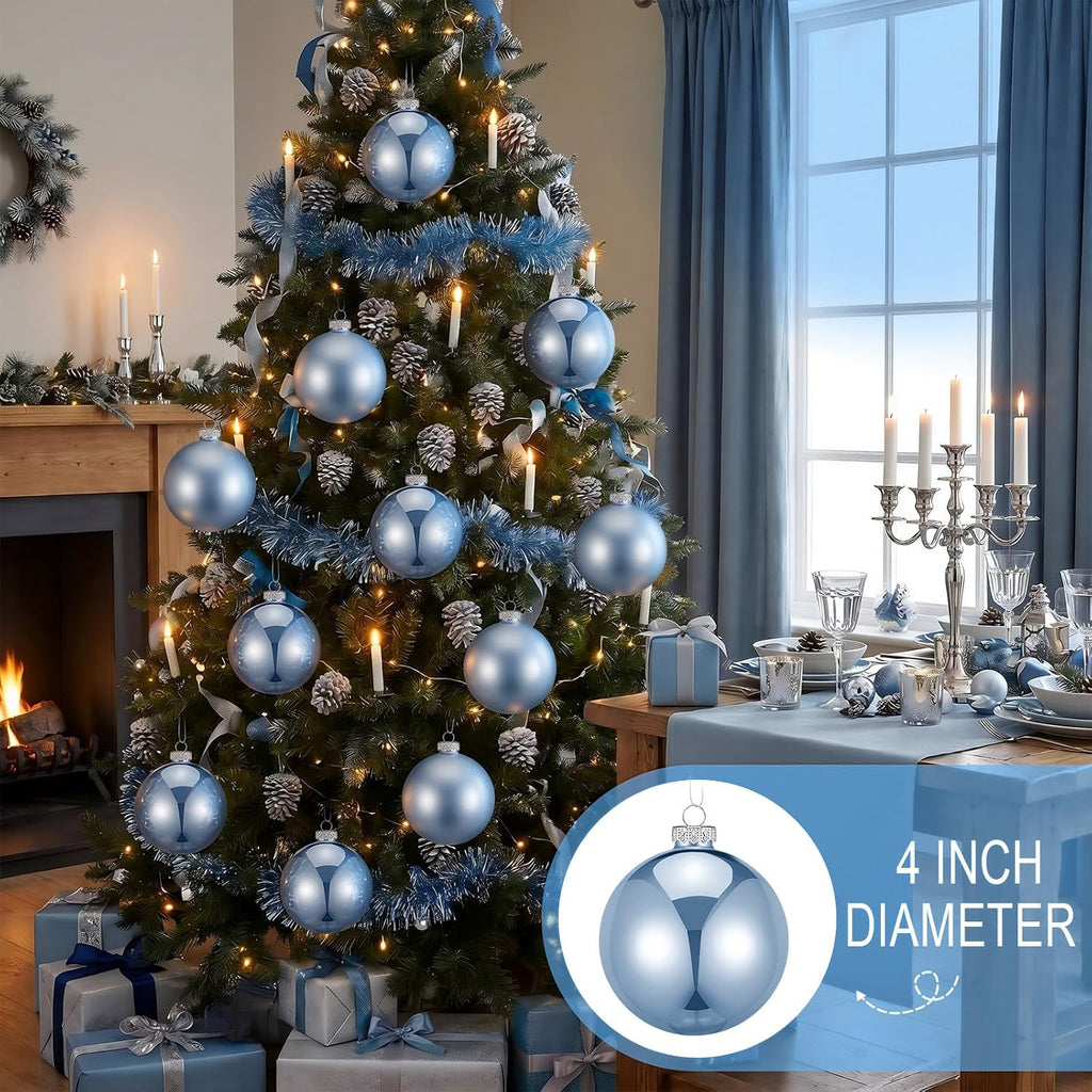 Inch Glass Christmas Ball Ornaments, Large Xmas Hanging Decorations, Matte and Shiny Round Baubles - Set of 6