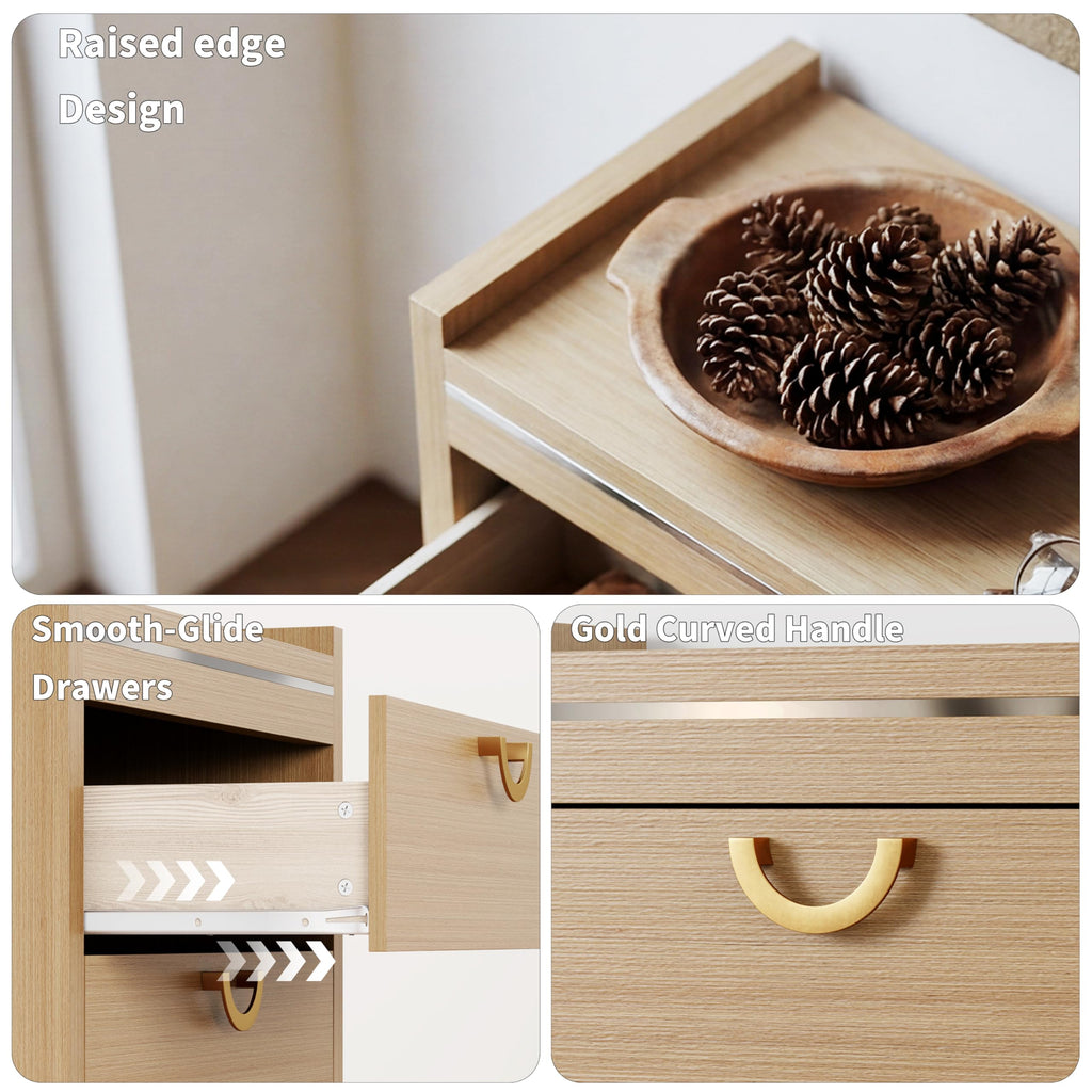 3 Drawer Dresser, 30.31" Tall Closet Chest Dressers Storage with Drawers, Gold Curved Handle & Raised Edge Design