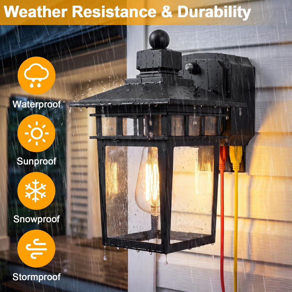 Porch Light with GFCI Outlet, 2 Pack Dusk to Dawn Outdoor Wall Lights