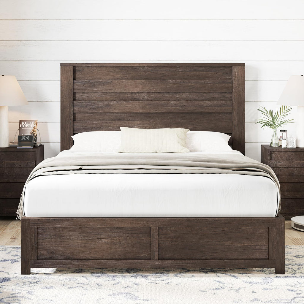 Farmhouse Bed Frame with 49" Fluted Headboard