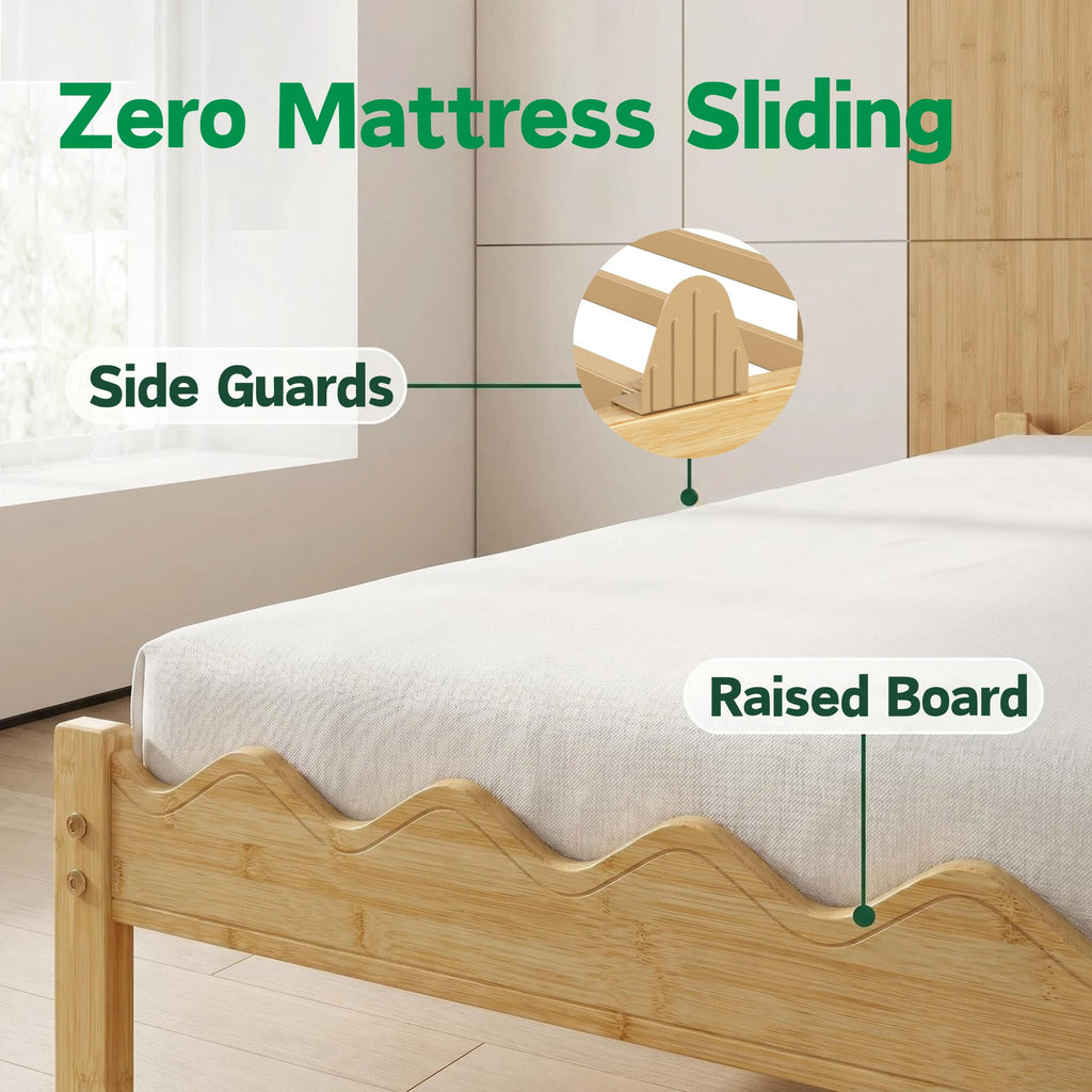 14 Inch Solid Wood Twin XL Size Platform Bed Frame, Heavy Duty Farmhouse Style Bamboo Twin XL Bed Frame No Box Spring