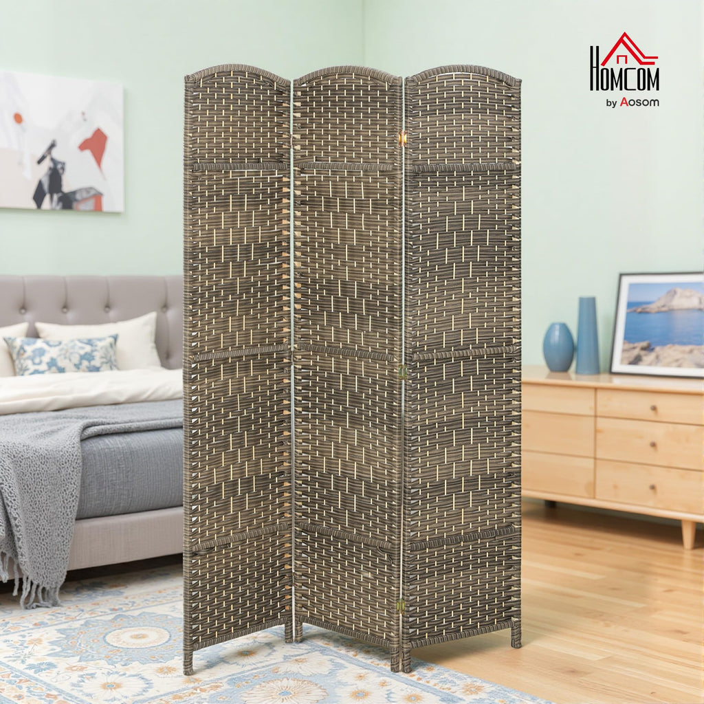 3 Panel Room Divider 6 Ft Privacy Screen Hand-Woven Dark Rustic Oak