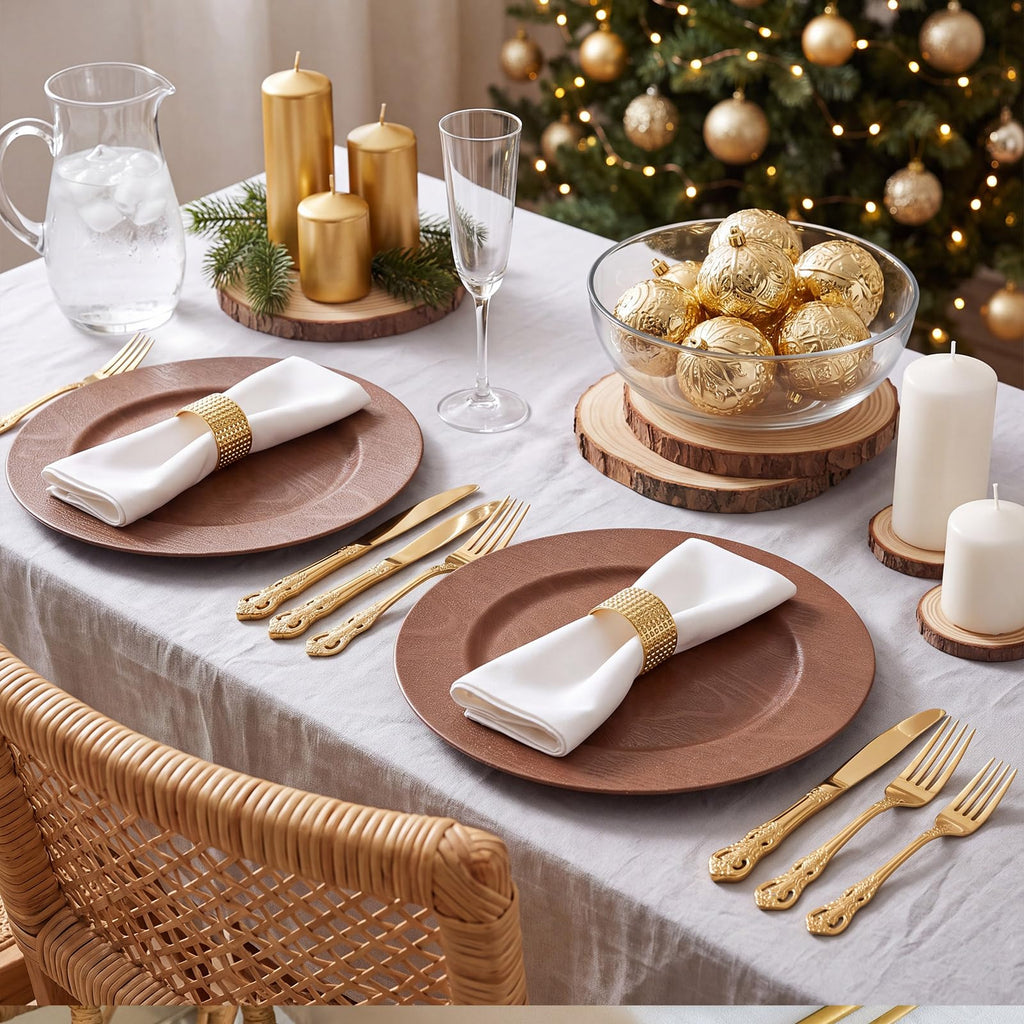 100 Pcs Faux Wood Charger Plates 13 Inch Round Rustic,Brown