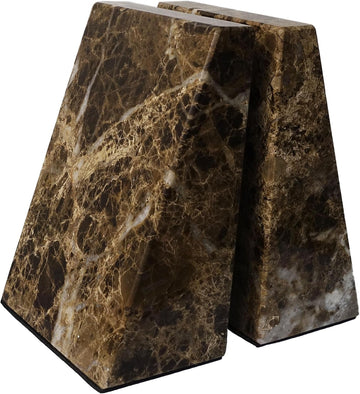 Decorative Bookends for Bookshelves, Set of 2 Marble Bookends , Heavy Duty,2 Pieces, Brown