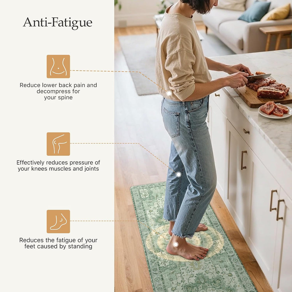 Anti Fatigue Kitchen Mats for Floor 2PCS, Cushioned Standing Mats | 17.3"x47"&17.3"x30", Light Green vintage boho rug