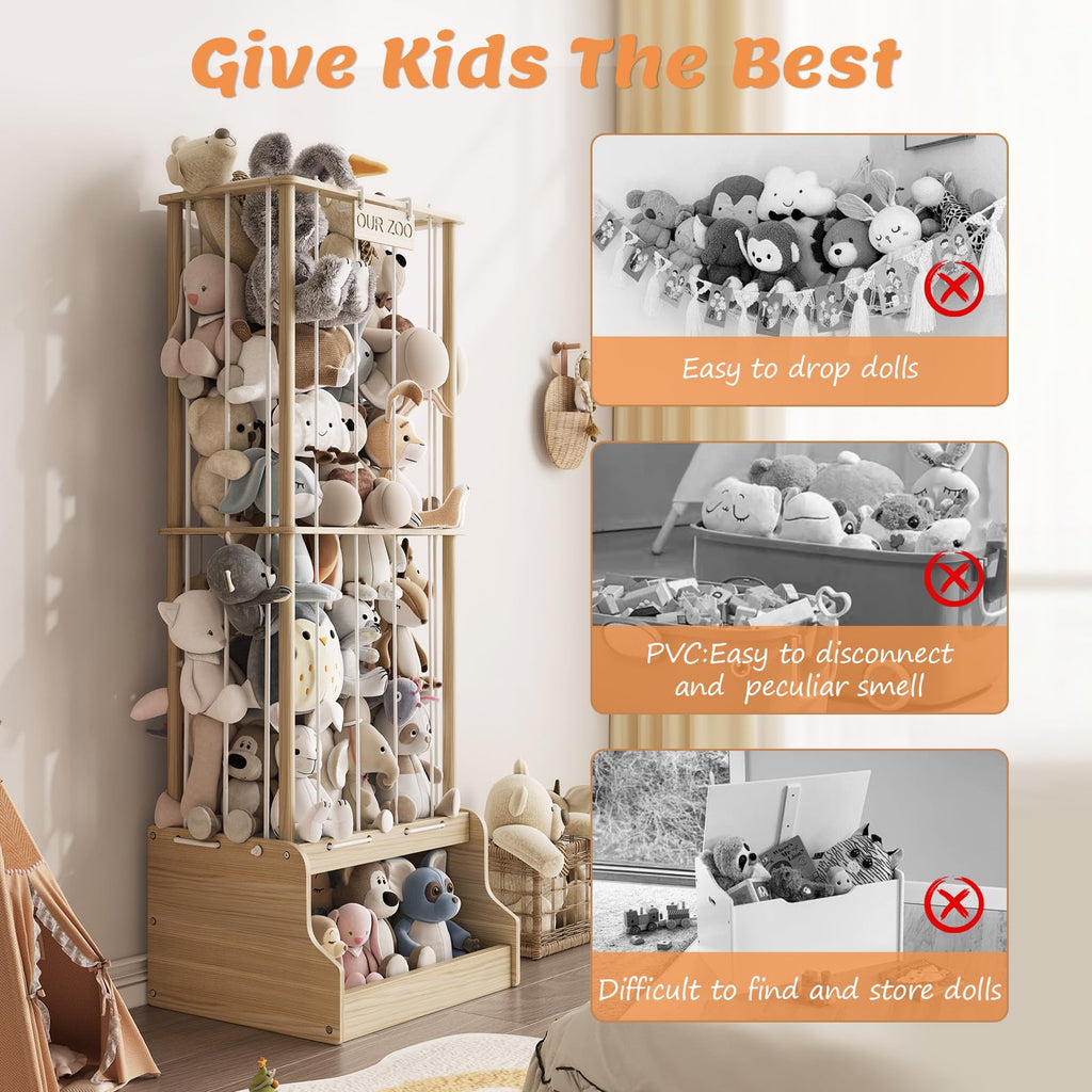 Stuffed Animal Storage Organizer, Wood Stuffed Animal Zoo with Toy chest