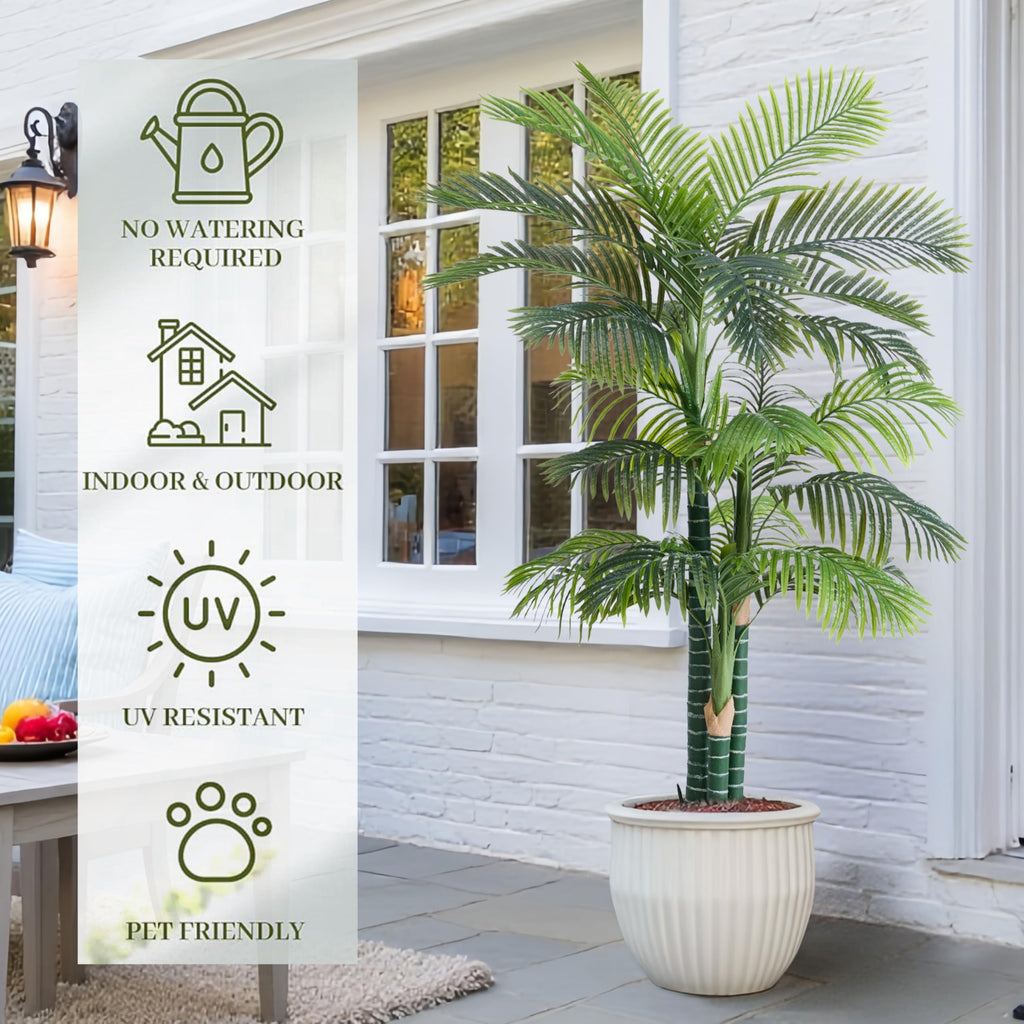 6FT Artificial Golden Cane Palm Tree, Potted Faux Trees